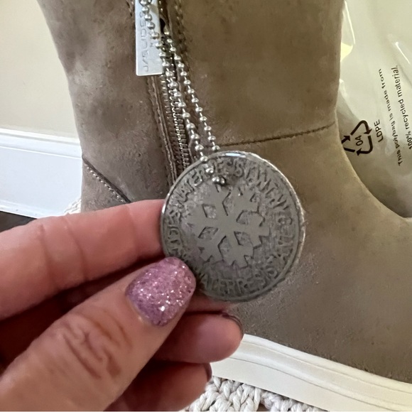 New in Box J/Slides Taupe Suede Lux Faux Fur-Lined, Truly Double-Zip Ankle Boots - Picture 4 of 7